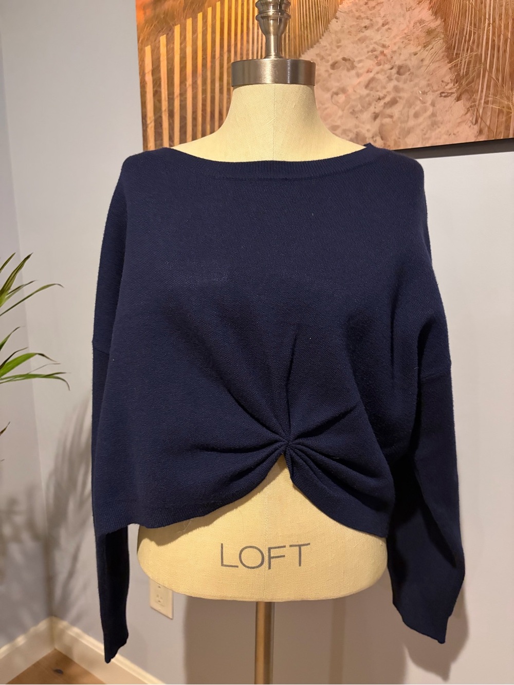 Anthropologie Navy Twist-Front Scoopneck Sweater Size XL